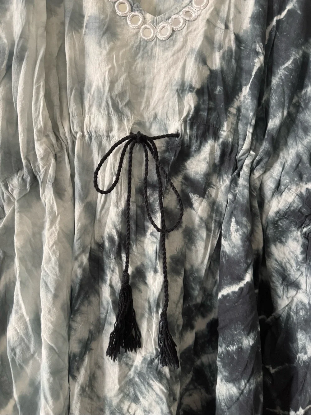 Venus Black & White Tie-Dye V-Neck Cotton Cover-Up Top One Size Fits All